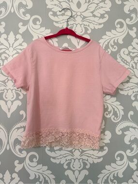 💫10/$25 • Urban Kids Girls' Short Sleeve Pink Lace-Hem Tee